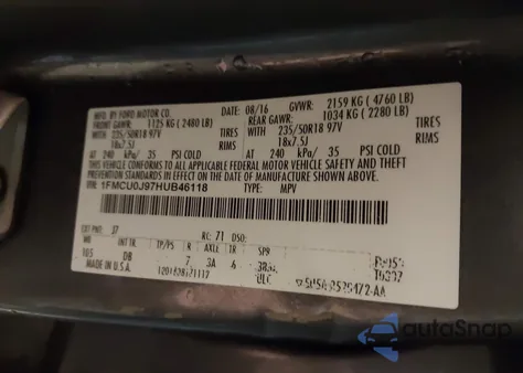 2017 Ford Escape Titanium z USA, uszkodzony, nr VIN 1FMCU0J97HUB46118